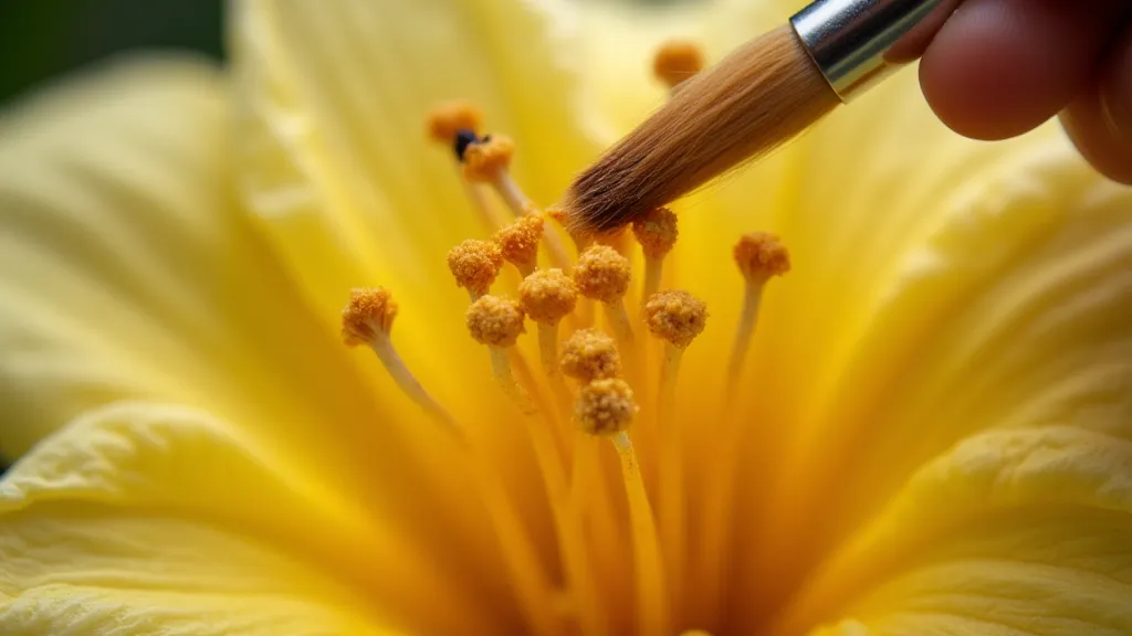 Pollen being transferred to a citrus flower with a small brush