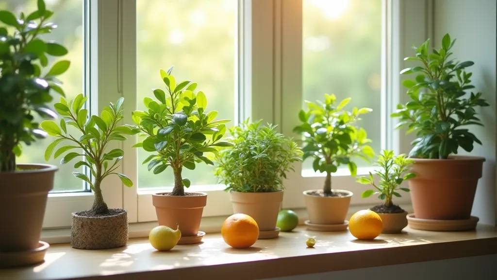 Collection of Dwarf Citrus Trees Indoors