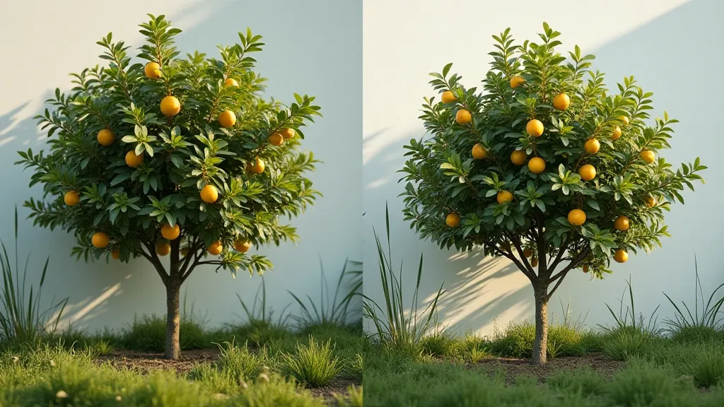 Comparison of healthy vs unhealthy dwarf kumquat tree