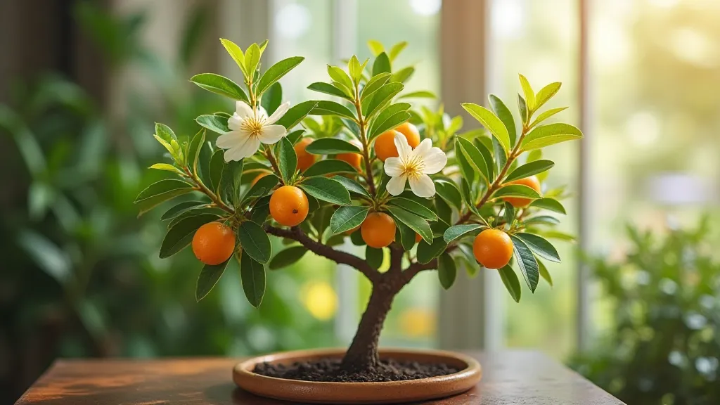 Dwarf kumquat tree with flowers