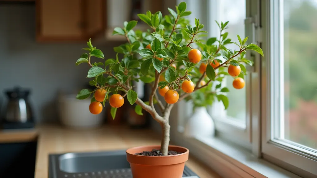Dwarf kumquat tree in a terracotta pot