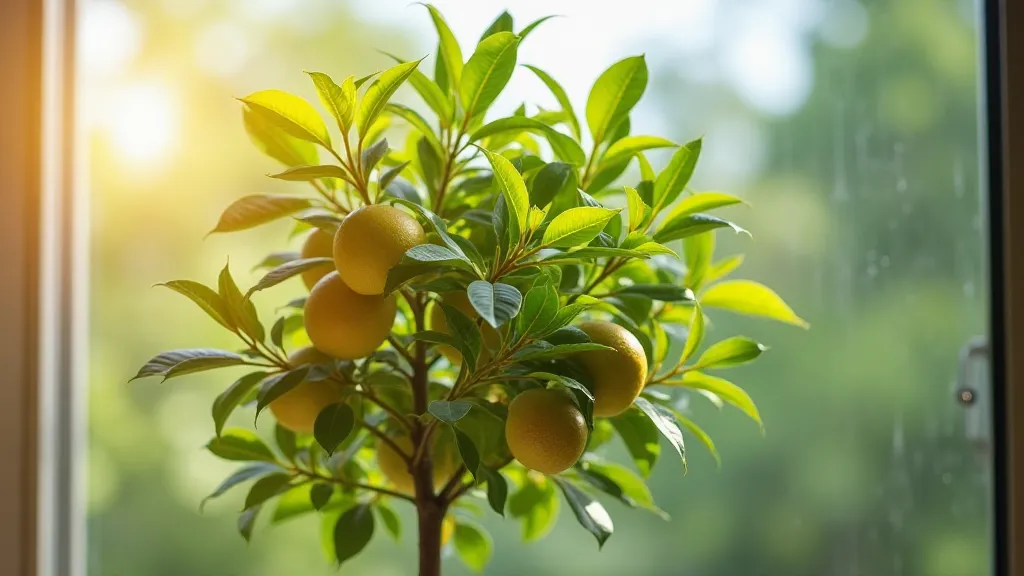 Healthy dwarf lemon tree in sunlight