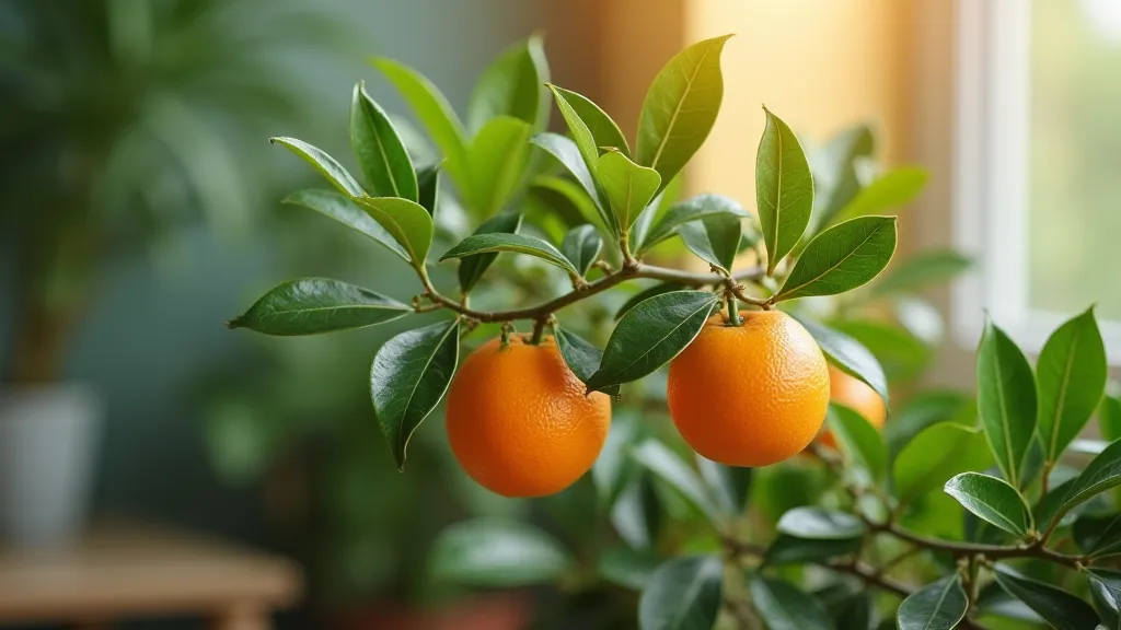 Healthy dwarf citrus tree indoors