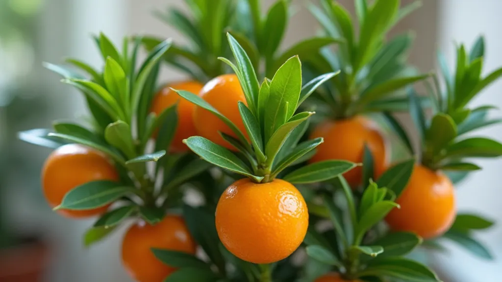 Healthy dwarf citrus tree indoors