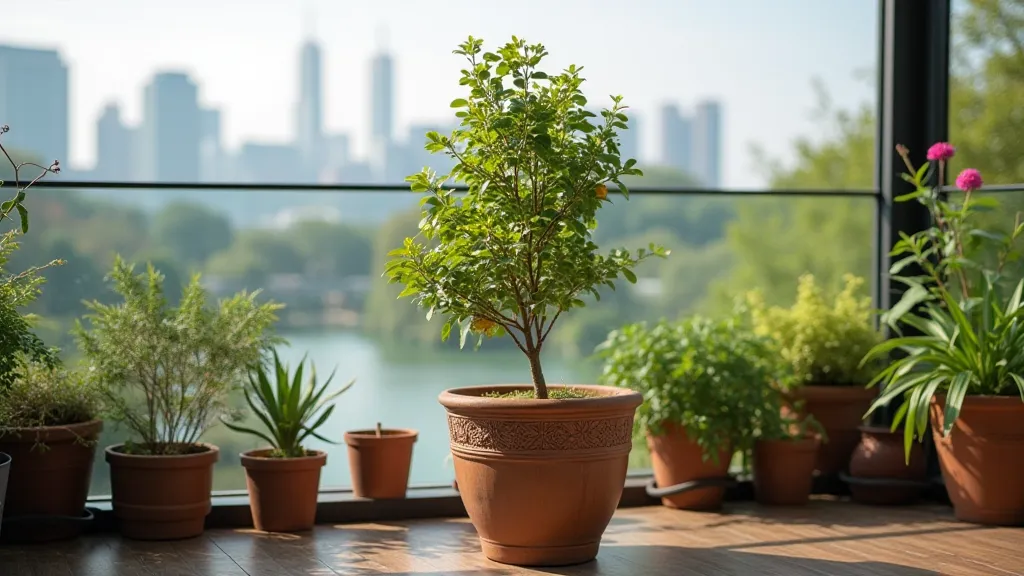 Dwarf kumquat tree on a balcony