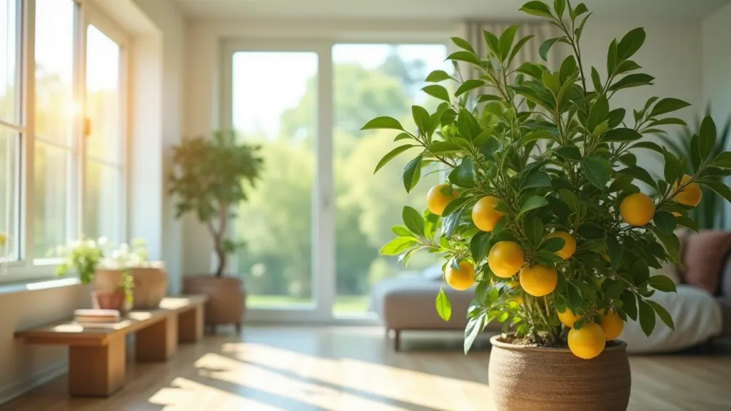 Dwarf lemon tree in a living room
