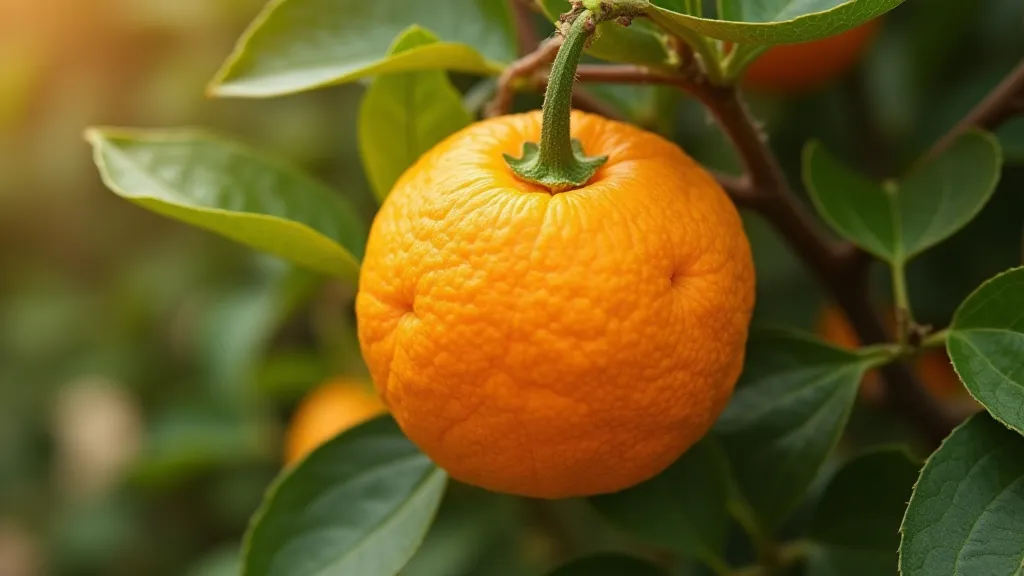 Ripe orange on a dwarf citrus tree