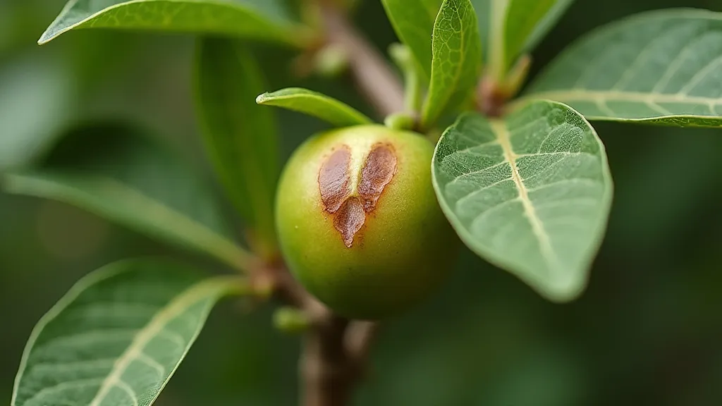 Close-up of a pruned area on a dwarf kumquat tree