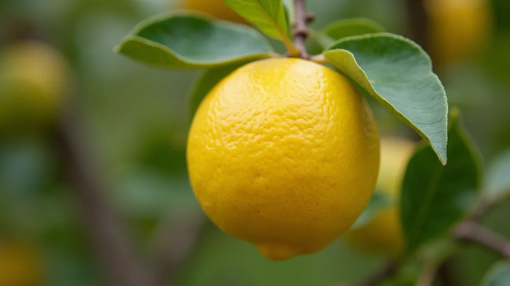 Ripe lemon on a dwarf citrus tree